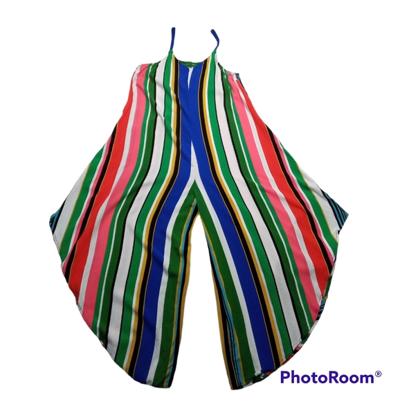MSK Pants - MSK Striped Wide Leg Sleeveless Jumpsuit Size Large.